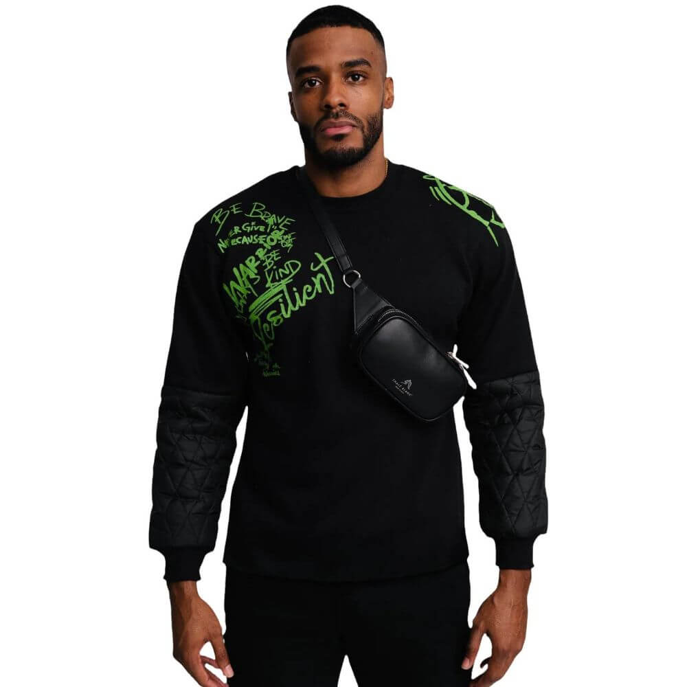 Resilient Unisex Quilted Sweatshirt With Crewneck, Black